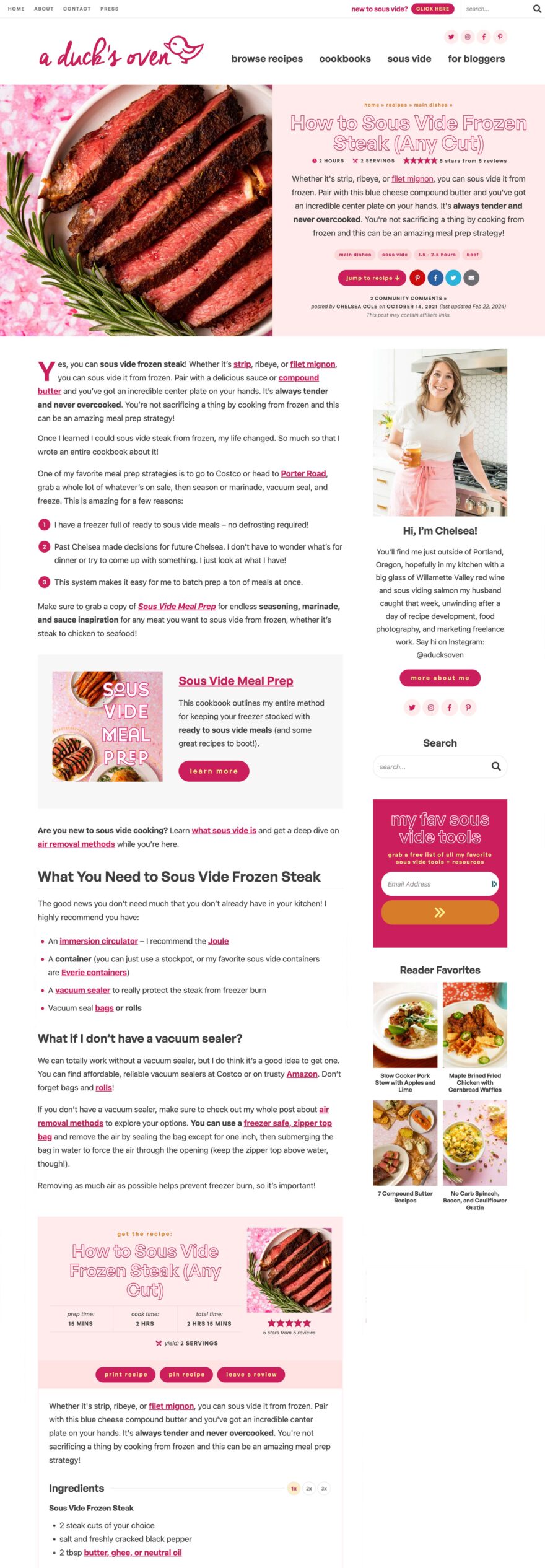 A Duck's Oven Recipe Post page screenshot